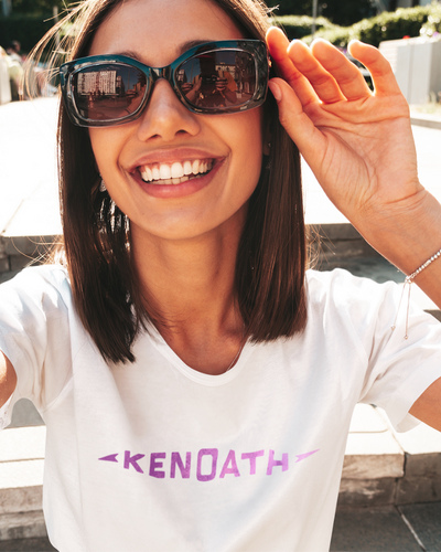 Kenoath Clothing Co Glitter Pink Logo white tee